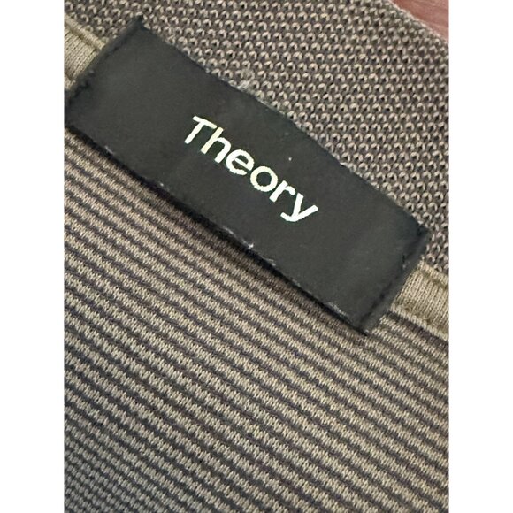 Theory Mens Gray Green Striped Polo Shirt Lightweight Breathable Comfort Size M - Picture 7 of 9